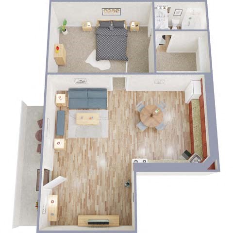 Floor plan for studio, 1 bath, 500 sqft