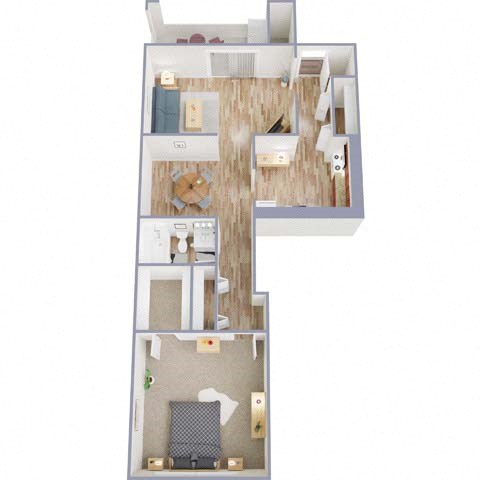 Floor plan for 1 bed, 1 bath, 630 sqft