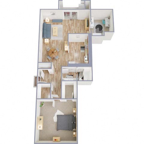 Floor plan for 1 bed, 1 bath, 990 sqft