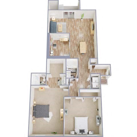 Floor plan for 2 beds, 2 baths, 1160 sqft