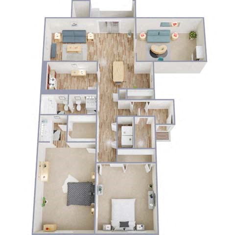 Floor plan for 2 beds, 1.5 baths, 1070 sqft