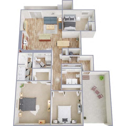Floor plan for 3 beds, 2 baths, 1500 sqft