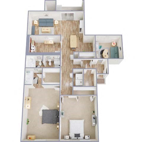 Floor plan for 2 beds, 1.5 baths, 1255 sqft