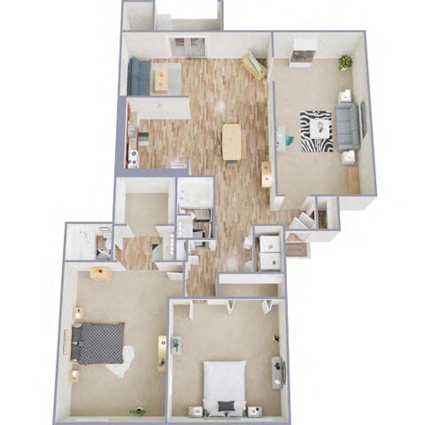 Floor plan for 2 beds, 2 baths, 1303 sqft
