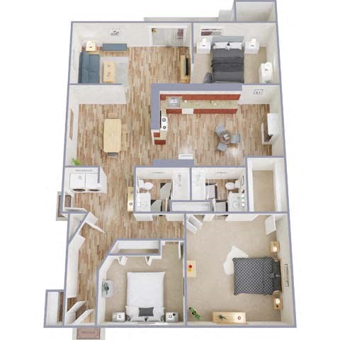Floor plan for 3 beds, 2 baths, 1488 sqft