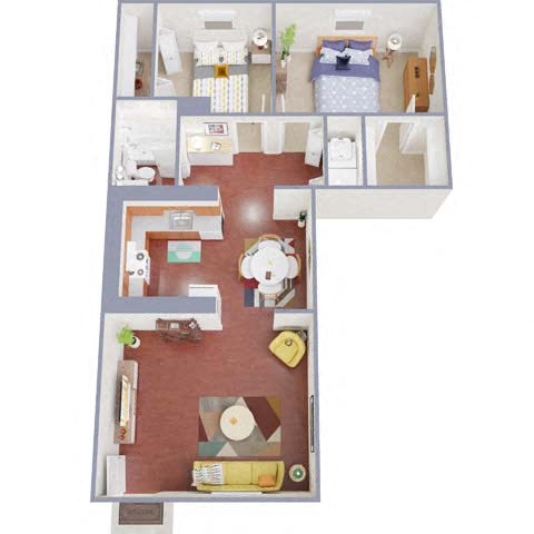 Floor plan for 2 beds, 1 bath, 850 sqft