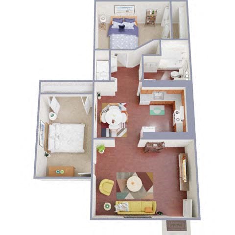 Floor plan for 2 beds, 1 bath, 800 sqft