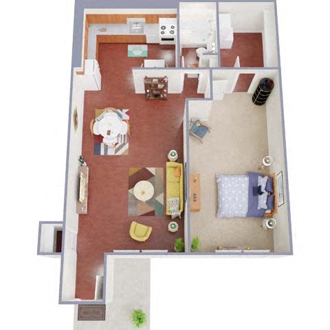 Floor plan for 1 bed, 1 bath, 820 sqft