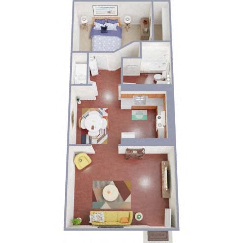 Floor plan for 1 bed, 1 bath, 650 sqft