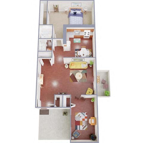 Floor plan for 1 bed, 1 bath, 940 sqft