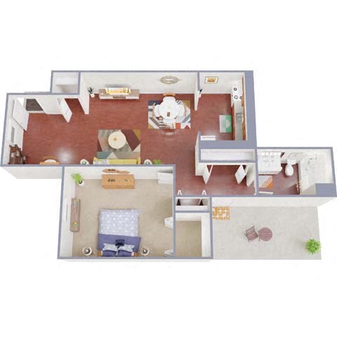 Floor plan for 1 bed, 1 bath, 820 sqft