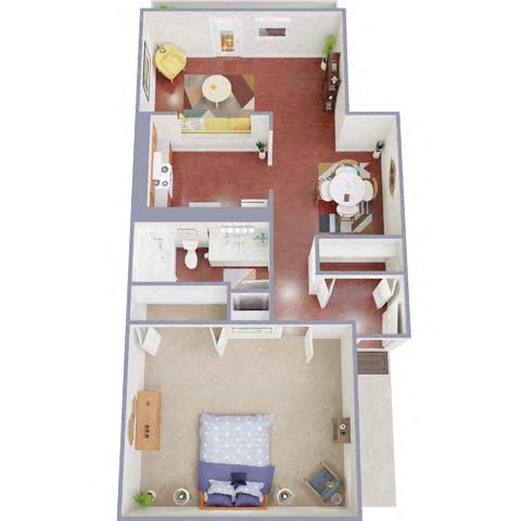 Floor plan for 1 bed, 1 bath, 790 sqft