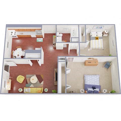 Floor plan for 2 beds, 1 bath, 925 sqft