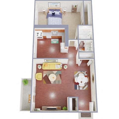 Floor plan for 1 bed, 1 bath, 800 sqft