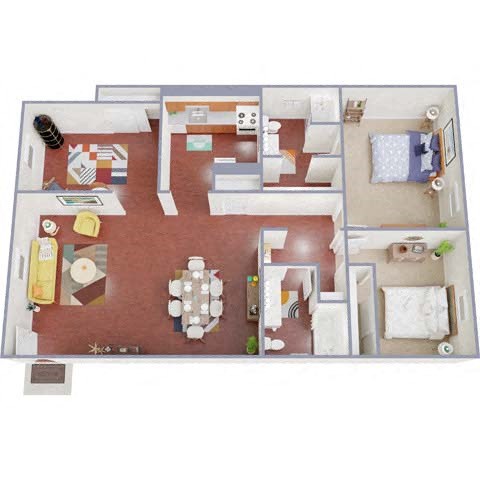 Floor plan for 3 beds, 2 baths, 1240 sqft