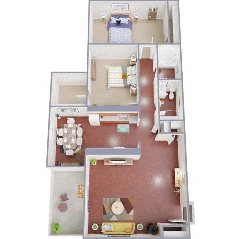 Floor plan for 2 beds, 2 baths, 1200 sqft