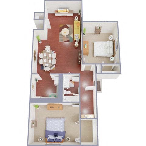 Floor plan for 2 beds, 1 bath, 925 sqft