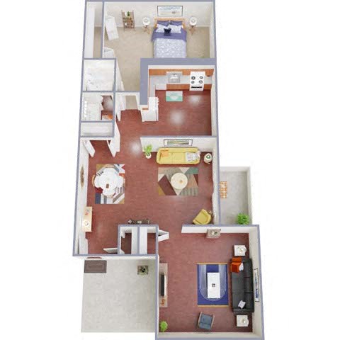 Floor plan for 1 bed, 1 bath, 1000 sqft