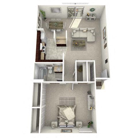 Floor plan for 1 bed, 1 bath, 882 sqft