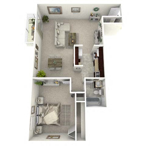 Floor plan for 1 bed, 1 bath, 760 sqft
