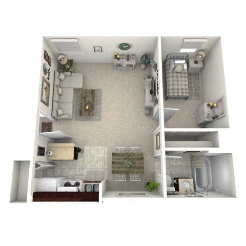 Floor plan for 1 bed, 1 bath, 480 sqft