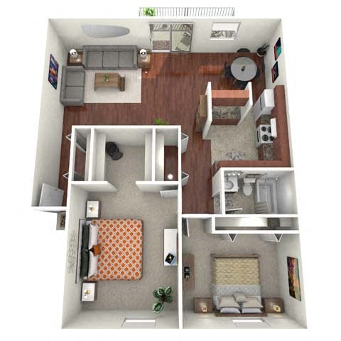 Floor plan for 2 beds, 1 bath, 1025 sqft