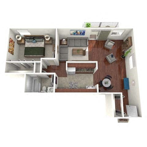 Floor plan for 1 bed, 1 bath, 820 sqft