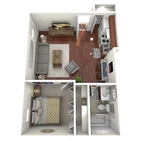 Floor plan for 1 bed, 1 bath, 480 sqft