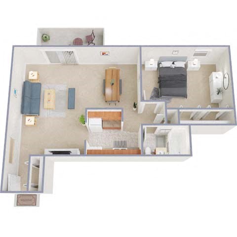 Floor plan for 1 bed, 1 bath, 760 sqft