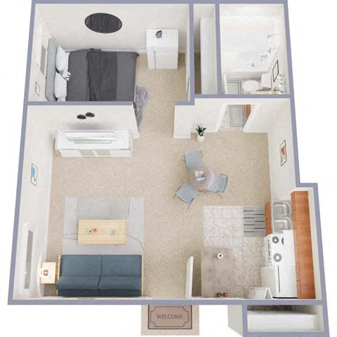 Floor plan for studio, 1 bath, 480 sqft