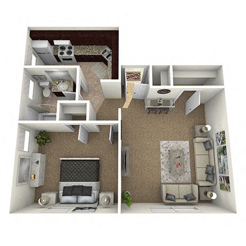 Floor plan for 1 bed, 1 bath, 550 sqft