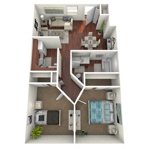 Floor plan for 2 beds, 1 bath, 660 sqft