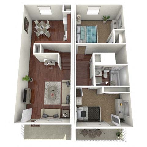 Floor plan for 2 beds, 1 bath, 770 sqft