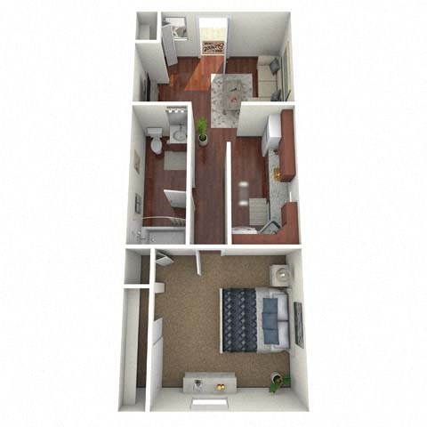 Floor plan for 1 bed, 1 bath, 680 sqft