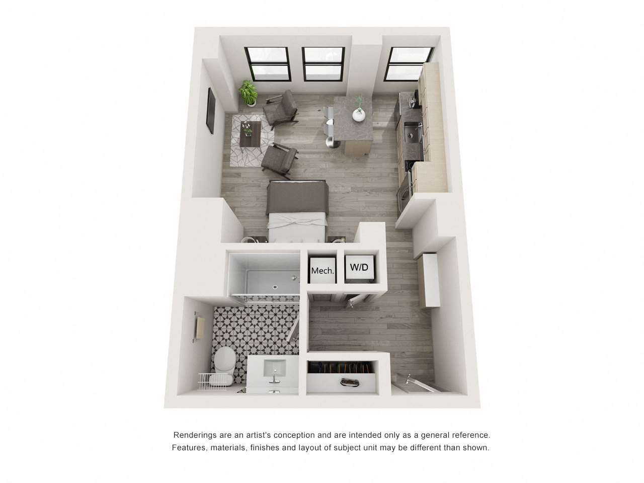 Floor plan for studio, 1 bath, 426 sqft