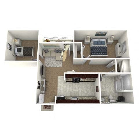 Floor plan for 2 beds, 2 baths, 900 sqft