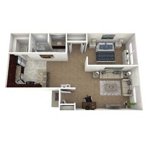Floor plan for 1 bed, 1 bath, 675 sqft