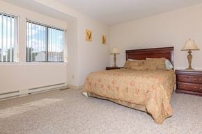 Troy apartment for rent - a bedroom with a bed and two windows