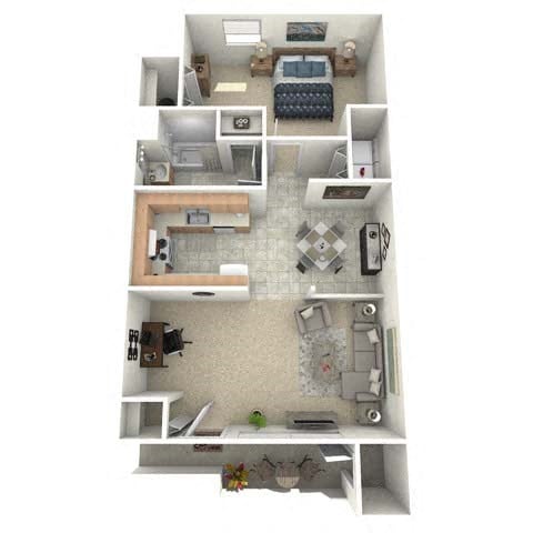 Floor plan for 1 bed, 1 bath, 818 sqft