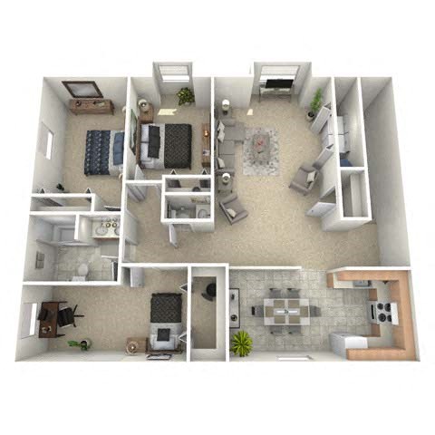 Floor plan for 3 beds, 1.5 baths, 1250 sqft