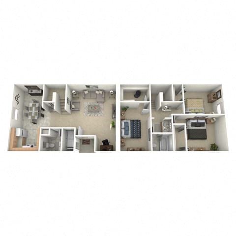 Floor plan for 3 beds, 1.5 baths, 1250 sqft