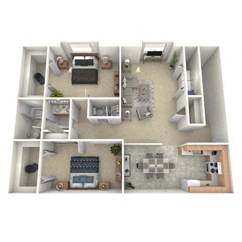 Floor plan for 2 beds, 1.5 baths, 1000 sqft