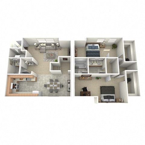 Floor plan for 2 beds, 1.5 baths, 1200 sqft