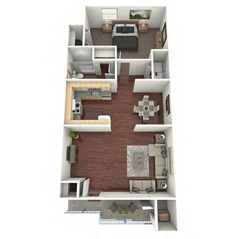 Floor plan for 1 bed, 1 bath, 798 sqft