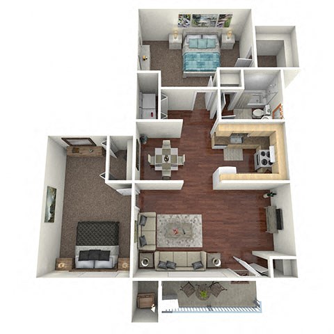 Floor plan for 2 beds, 1 bath, 900 sqft
