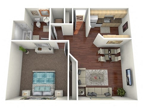 Floor plan for 1 bed, 1 bath, 668 sqft