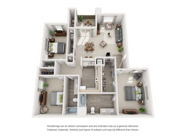Floor plan for 3 beds, 2 baths, 1156 sqft
