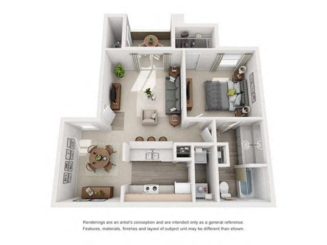 Floor plan for 1 bed, 1 bath, 775 sqft