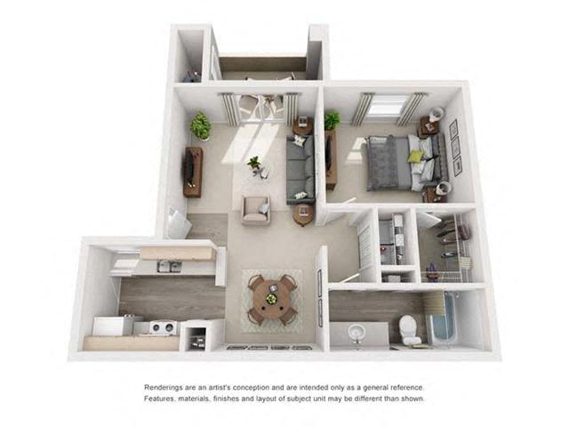 Floor plan for 1 bed, 1 bath, 700 sqft