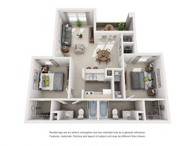 Floor plan for 2 beds, 2 baths, 1024 sqft